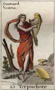 Rappresentazione di Tersicore, musa della danza, che suona la lira. Da 