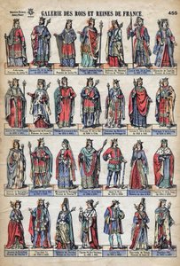 Rappresentazione dei re e delle regine di Francia della dinastia dei Capetingi (da Luigi VII a Carlo VIII). Illustrazione fine XIX secolo. da French School