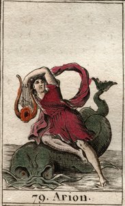 Rappresentazione del leggendario poeta greco Arione di Methymne, incantatore di delfini con la sua cetra. Da 