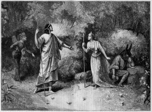 Rappresentazione teatrale: "Il sogno di una notte di mezza estate" di Paul Meurice (1818-1905) da William Shakespeare (1564-1616). Parigi, Théâtre National de l