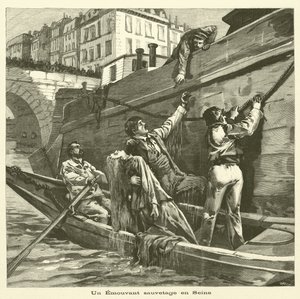 Salvataggio di una donna dal fiume Senna a Parigi da French School