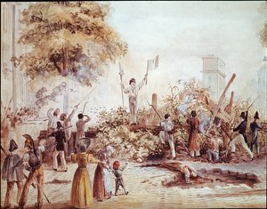Rivoluzione di luglio a Parigi - Barricata in Boulevard Saint Martin il 1° agosto (acquerello, c.1830)