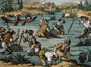 Pesca fluviale, dal 1584 (incisione) da French School