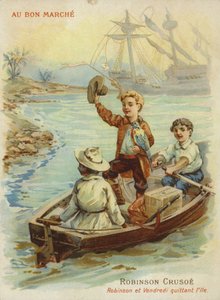 Robinson Crusoe in barca a remi da French School