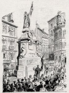 Rouen: membri della Lega dei Patrioti davanti alla statua di Giovanna d