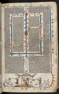 Scena di bas-de-page di un cavaliere a cavallo che emerge da un castello, c.1300-40 da French School