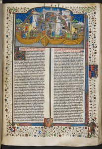 Royal MS 15 E VI, f.207 Miniatura di navi che assediano Corunna, da 