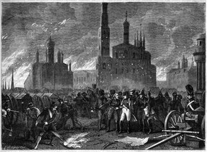 Campagna di Russia 1812 - Il generale Jean Ambroise Baston de Lariboisiere esorta Napoleone a lasciare il Cremlino a causa di un pericolo di esplosione - Incendio di Mosca nel 1812 - Il generale Lariboisiere costringe Napoleone a lasciare il Cremlino, mina
