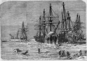 Navi russe intrappolate nel ghiaccio, alla foce del fiume Dnepr nel Mar Nero da French School