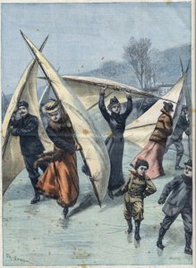 Pattinaggio a vela in Canada: Distrazione dei canadesi su pattini e vele su una pista di ghiaccio, in "Le Petit Parisien" da French School