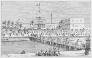 Saint-Louis, vista di N"Dar, Pont de Guet, illustrazione da "Le Senegal..." di Louis Leon Faidherbe, 1889 da French School