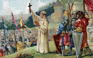 San Bernardo di Chiaravalle (San Bernardo di Chiaravalle) predica la Seconda Crociata alla presenza del re Luigi VII e della regina Alienor d