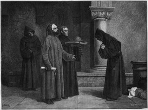San Bonaventura (Giovanni di Fidanza, noto come Dottore Serafico, San Bonaventura) (1221-1274) riceve il cappello cardinalizio. Fu consacrato Cardinale-Vescovo di Albano nel 1273 da Gregorio X nel 1273. Incisione di Bauchart dal dipinto di Santar da French School