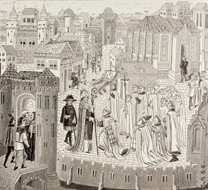 San Gaugerico, vescovo di Cambrai, arriva in città per la sua nomina, da 