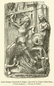 San Giorgio che uccide il drago, bassorilievo della chiesa di Saint-Ouen, a Pont-Audemer