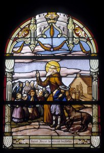 San Hervé benedice i fedeli - vetrate della chiesa di San Germano a Kerlaz da French School
