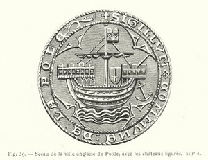 Sigillo della città inglese di Poole, con i castelli raffigurati, XIII secolo