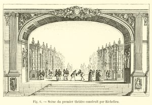 Scena del primo teatro costruito da Richelieu da French School