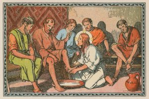 Scena dalla vita di Gesù (incisione colorata)