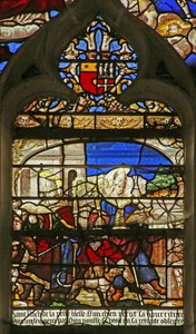 Scena dalla vita di San Rocco: sopra ci sono le armi della famiglia Le Tartier da French School