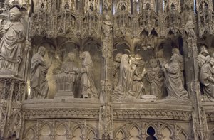 Scena del coro della cattedrale di Chartres: a sinistra: apparizione di Cristo a sua madre, a destra: ascensione da French School