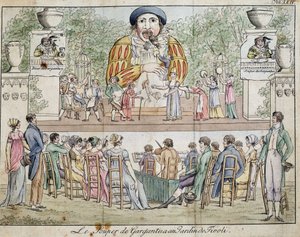 Scena della cena di Gargantua con il pubblico, attrazione del giardino di Tivoli, c. 1805