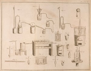 Attrezzatura scientifica, da Gli Elementi di Chimica di Antoine Laurent de Lavoisier (1743-94) inciso da D. Lizars, 1796 da French School
