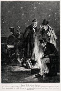 Esperimento scientifico: il calcolo della velocità del suono, di Humboldt, Louis-Joseph Gay-Lussac, Bouvard, Prony e Mathieu, che determinano il tempo trascorso tra la percezione della luce e quella di uno sparo, nella notte da French School