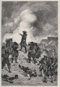 Sébastien Le Prestre signore di Vauban (1633-1717), maresciallo di Francia difende Brest contro un attacco della flotta inglese nel 1695 - incisione in "Les Hommes Célèbres de la France" di Louis Dumas 1889