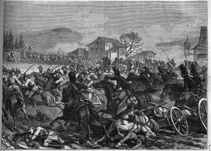 Seconda Coalizione (1798-1800): Battaglia di Stockach il 3 maggio 1800 tra Francia e Austria - Incisione del 1865 in "Histoire du Consulat et de l
