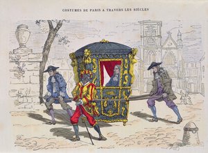 Sedia a portantina nel XVI secolo, da Costumes de Paris a Travers les Siecles, pubblicato nel 1887