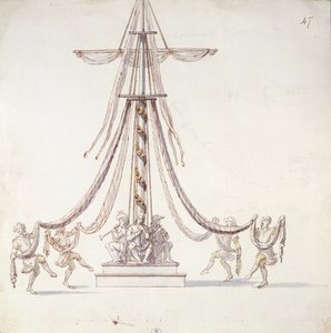 Scenografia per un balletto con marinai che danzano intorno a un albero maestro, dalla collezione intitolata Les Menus Plaisirs du Roi da French School