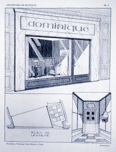 Vetrina del negozio, Tavola 2, illustrazione da Devantures de Boutiques di Louis-Pierre Sezille, Parigi, 1927 da French School