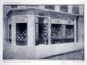Vetrina del negozio, Tavola 4, illustrazione da Devantures de Boutiques di Louis-Pierre Sezille, Parigi, 1927 da French School