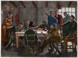 Mafia siciliana nel XIX secolo: Interrogatorio di un proprietario terriero rapito da mafiosi siciliani nel 1873. Incisione del 1873. da French School