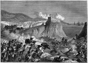 Assedio di Ragusa (Repubblica di Ragusa) (Ragusa in croato Dubrovnik) durante le guerre napoleoniche nel maggio e giugno 1806 (campagna di Dalmazia del generale Molitor e Lauriston) - in "History of the empire following the history of the consulate" di Ad da French School