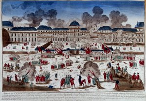 Assedio del castello (palazzo) delle Tuileries il 10 agosto da French School