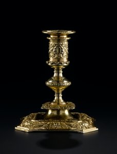 Candeliere in argento dorato con ugello staccabile, dal servizio da toeletta Lennoxlove, di proprietà di Frances Teresa Stewart, Duchessa di Richmond e Lennox: Francese, Parigi, di Pierre Masse, 1661 - 1662 da French School