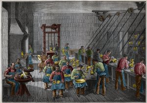 Laboratorio di argenteria in Francia nel XIX secolo. Incisione del 1885 in 