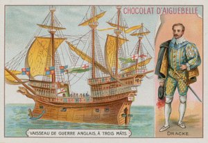 Sir Francis Drake e una nave da guerra inglese a tre alberi