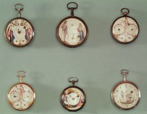 Sei orologi da tasca decorati con simboli rivoluzionari (metallo e smalto) da French School