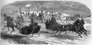 Slitta a New York, Stati Uniti, inverno 1858. Incisione in 