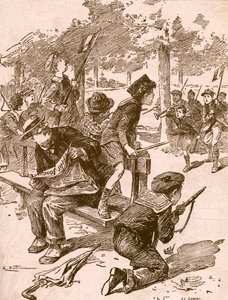 Bambini che giocano alla guerra in Francia durante la Prima Guerra Mondiale. Da Agenda Buvard du Bon Marche pubblicato nel 1917