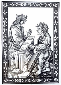 Salomone e Marcoul, illustrazione da Scienza e Letteratura nel Medioevo e Rinascimento, scritta e incisa da Paul Lacroix, 1878 da French School