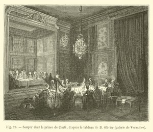 Cena presso il principe di Conti; dal quadro di B. Olivier, galleria di Versailles da French School