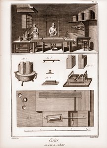 Fabbrica di cera spagnola - laboratorio dove si lavora la cera - "La Grande Encyclopedie, ou Dictionnaire Raisonne des Sciences, des Arts et des Metiers" di Denis Diderot e Jean d