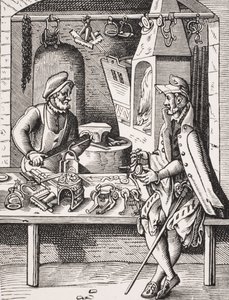 Fabbricante di speroni, riproduzione di una xilografia di Jost Amman da 