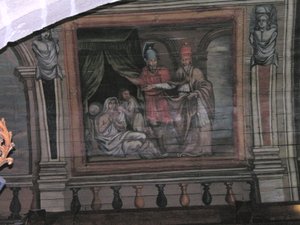 San Cornelio che compie un miracolo (legno dipinto) da French School