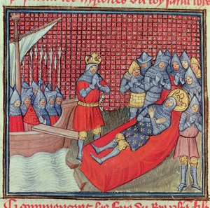 San Luigi muore di peste il 25 agosto 1270 durante la crociata contro Tunisi, dal manoscritto 