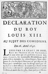 Dichiarazione di Luigi XIII (1601-43) sui comici, 16 aprile 1641 da French School